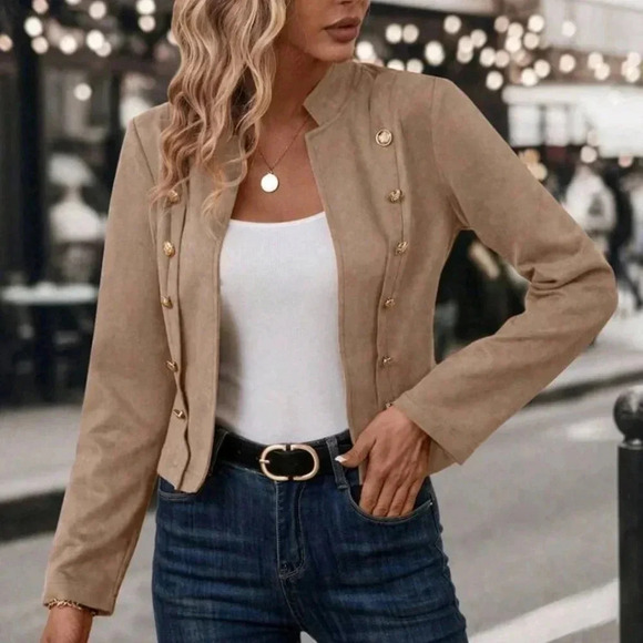 Women's Double-breasted Faux Suede Jacket - Picture 6 of 6